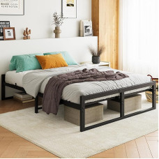 King Size Bed Frame with Headboard, Metal Bed Frame Kingsize Bed Base/Mattress Foundation, Enhanced Support Noise Free, Black