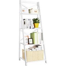 HOMASIS Ladder Shelf with 4 Shelves, Wooden Bookcase, Standing Shelf with Anti-Tilt Device, Storage Shelf for Books & Plants, Stair Shelf, Room Divider for Living Room, Bathroom & Office (1, White)