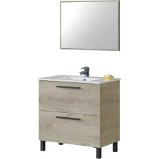 Habitdesign Modulo Bathroom Cabinet with 2 Drawers and Mirror, Athena Oak Alaska, Dimensions: 80cm (W) x 80cm (H) x 45cm (D)