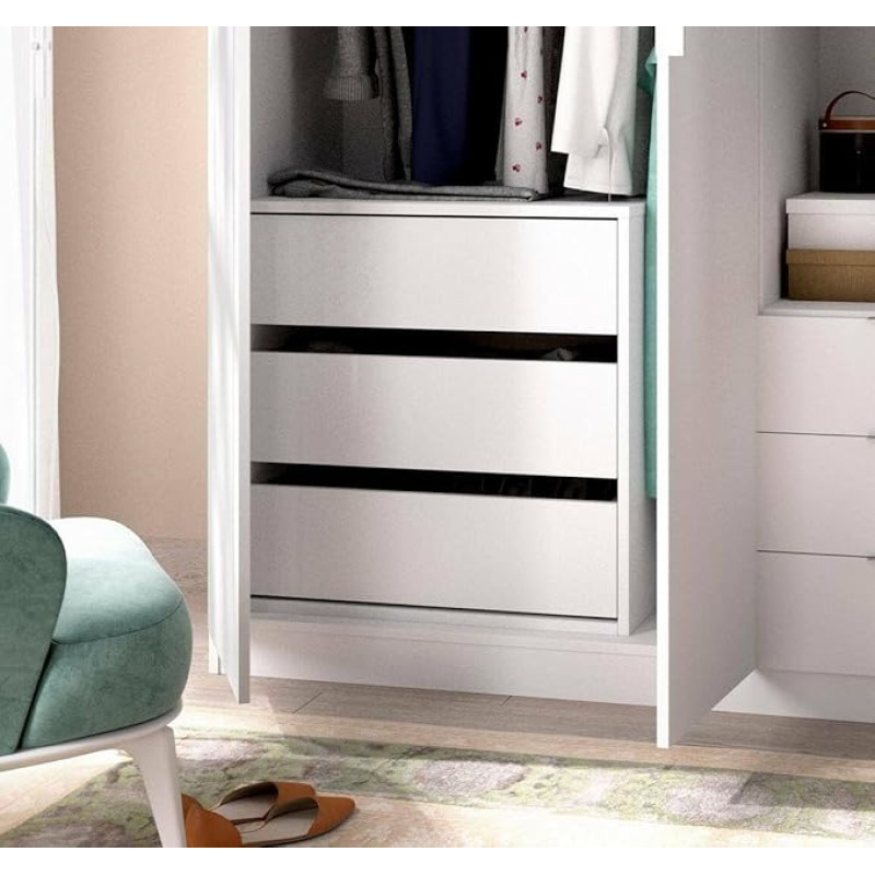 Dmora - Vinson Chest of Drawers for Indoor Cabinet, Chest of Drawers for Bedroom with 3 Drawers, 60 x 40 x 60 cm, White