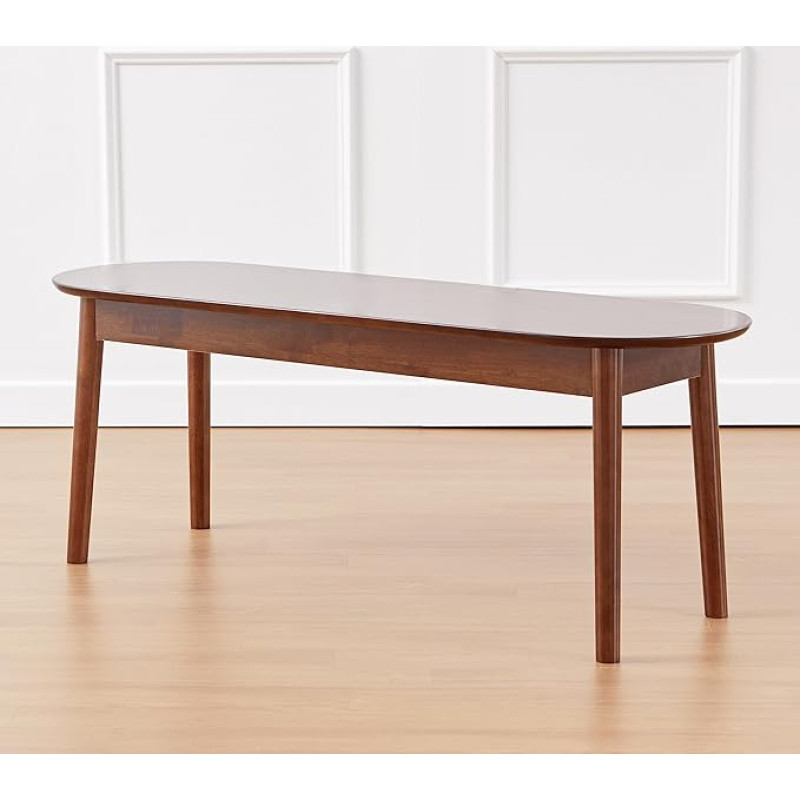 Livinia Aslan Esszimmerbank aus malaysischer Eiche, rund, Massivholz, für Schlafzimmer, Eingangsbereich, Küche, Korridor, 119,4 cm, Walnuss