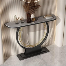 Modern Ironstone Console Sofa Table for Hallway Crescent Moon End Table Against Wall Hotel Long Porch Cabinet Grey 39