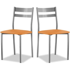 ASTIMESA SCFRNA Two Kitchen Chairs, Metal Faux Leather Aluminium, Orange, Altura de asiento 45 cms