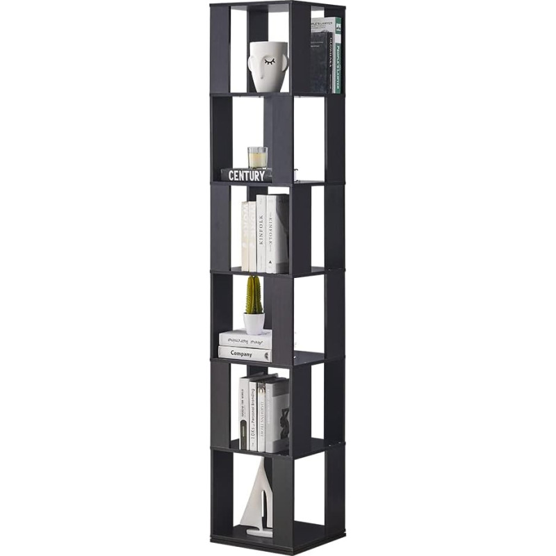 NICEME 190 cm Rotating Bookcase, 6-Tier Corner Shelf, Bookcases for Corner, High Display Shelf, Tall Slim Bookcase for Living Room, Library (Black)