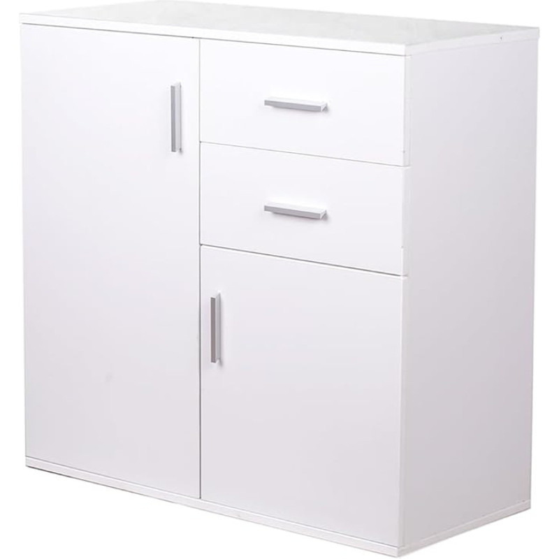 BAKAJI 2 Door 2 Drawer Chest of Drawers, Spacious Design, Minimalist Design, Bedroom, Living Room, Home Decor, Office, Heavy Duty, Multi-Purpose (White)