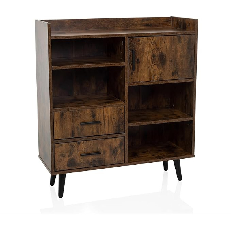 hjh LIVING MYRDAL Retro Industrial Style Chest of Drawers 80 x 30 x 90 cm Highboard with Open and Closed Compartments, Brown/Black