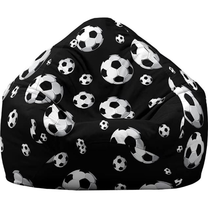 Treer Bean Bag without Filling for Children and Adults, 3D Football Print Lazy Bean Bag Bean Bag Cover, Toy Storage Seat Cushion with Zip (Black, 100 x 120 cm)
