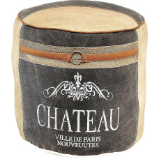 Kobolo Chateau Round Pouf Stool Canvas with Appliqués