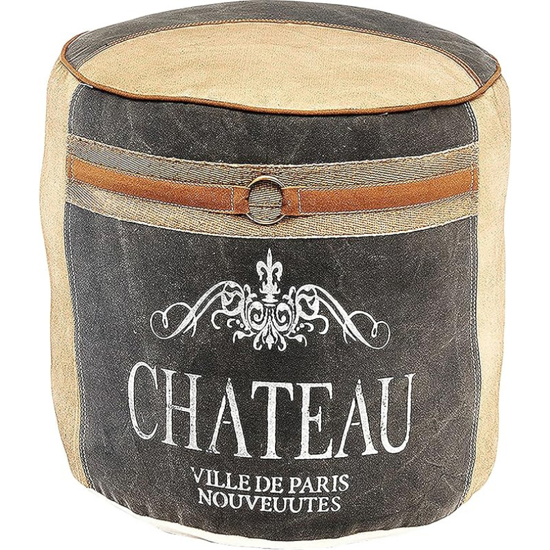 Kobolo Chateau Round Pouf Stool Canvas with Appliqués