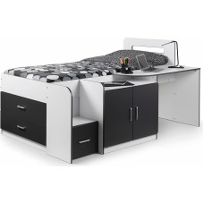 Julian Bowen Cabin Bed, Wood, White/Charcoal, 133.7x196x70.5 cm