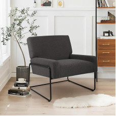 LSSBOUGHT Accent Chair with Metal Legs, Reading Chair for Bedroom, Comfortable Teddy Sherpa Chair for Living Room, Bedroom, Side Chair with Armrests (Grey)