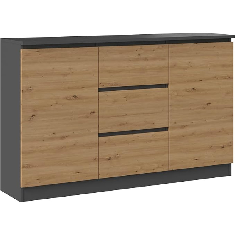 Oggi Lugo Rustic Chest of Drawers 2 Drawers 3 Cabinets Charcoal Oak Rustic Craft Style Spacious Storage Options