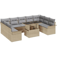 Rantry 10-teiliges Garten Sofa Set mit Kissen in Beige Poly Rattan, 2-Sitzer Garten Sofa mit Stauraum & Kissen in Beige Poly Rattan Gartenlounge Model3357083