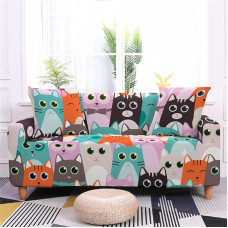 Cute Cat Pattern Sofa Cover for Living Room Chair Sofa 1/2/3/4 Seat Elastic Slipcovers All Corners Sofa Furniture Stretch Set, CQ148,3,4, Seat 235,300 cm