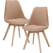[en.casa] Fläten Dining Room Chairs Set of 2 Chairs Kitchen Chairs Bouclé Dining Chairs Padded Dining Room Chair Wooden Legs Kitchen Chair Upholstered Chair Taupe