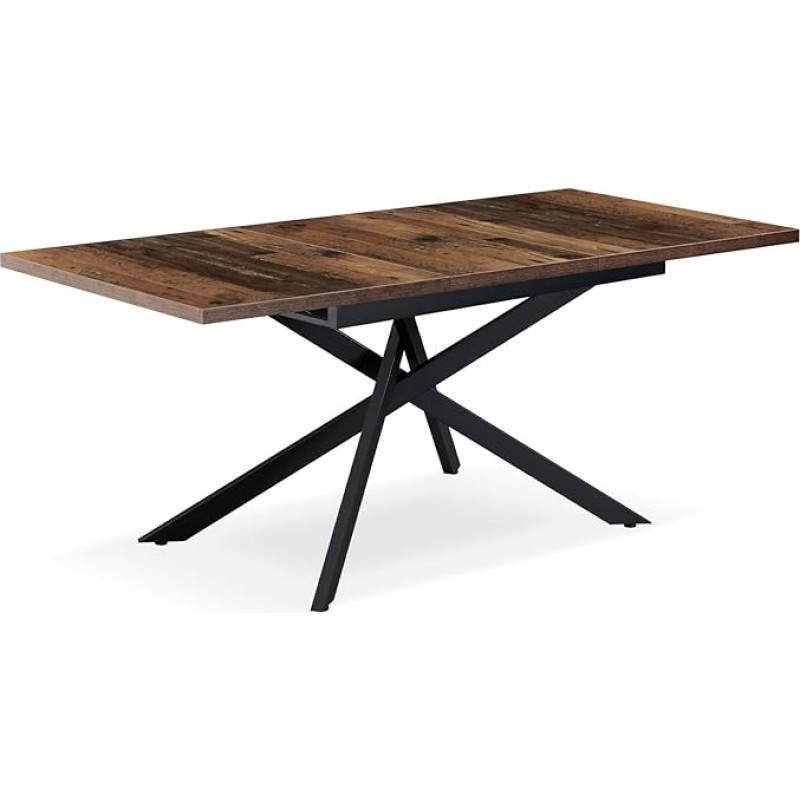 B&D home Lars 11202-XS-EITE Extendable Dining Table 120-160 x 80 cm for 4-6 People Wooden Kitchen Table with Cross Frame Black for Kitchen, Dining Room, Industrial Modern Design, Texas Oak,