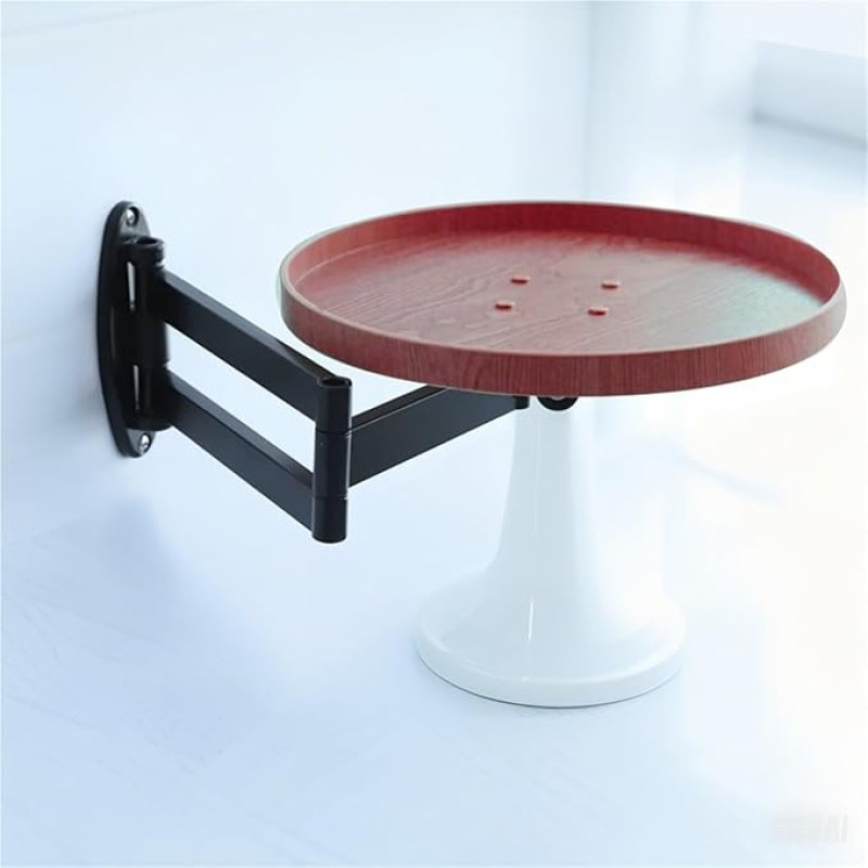 Kompakter Wandklapptisch für Balkon & Küche, runder ausklappbarer Couchtisch mit ausziehbarer Ablage für kleine Räume (braun) – platzsparendes Design