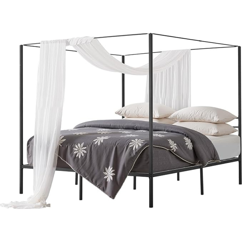 VEVOR Canopy Bed Frame (King), Metal Canopy Bed (800 lbs.) with Canopy Design, Heavy Duty Steel Slat Support, Under Bed Storage, No Box Spring Required, Black Mesh Frame