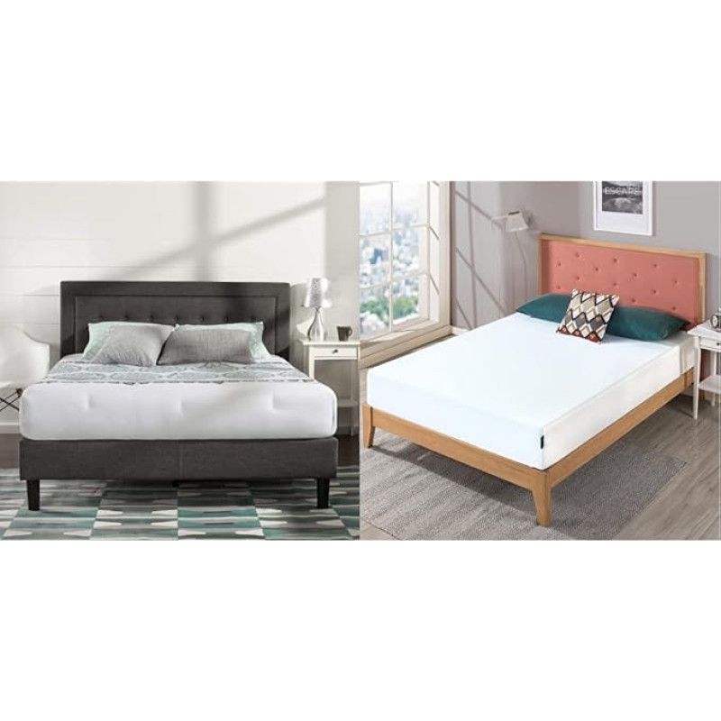 Zinus Dachelle 31 cm Padded Frame Bed Frame, Slatted Frame, Wooden Slat Support, Dark Grey, 25.4 cm Cooling Gel, Green Tea Memory Foam Mattresses