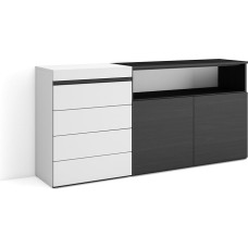 Skraut Home Chest of Drawers with Drawers Storage Cabinet 157 x 75 x 35 cm for Bedroom, Room, Sideboard, Cupboard, Modern Style, White and Black