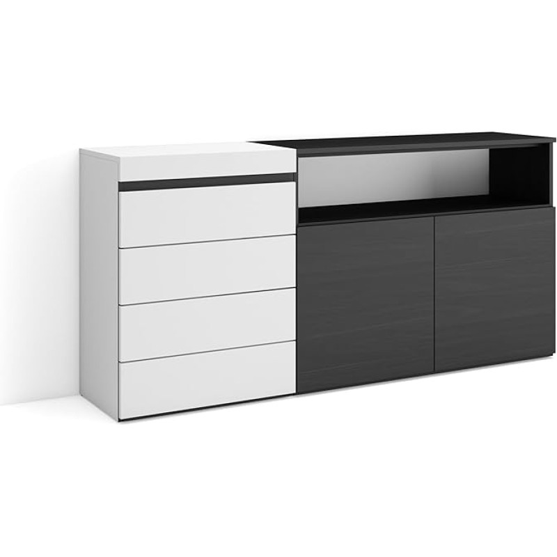 Skraut Home Chest of Drawers with Drawers Storage Cabinet 157 x 75 x 35 cm for Bedroom, Room, Sideboard, Cupboard, Modern Style, White and Black