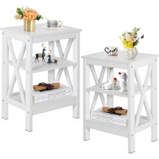 VECELO Bedside Table 2 Pack White Open Compartment 3 Tier Storage Furniture Metal Base for Adult Living Room Bedroom Office Bathroom