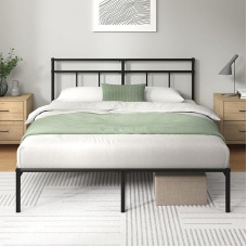 ZINUS Elias Double Bed Frame - Bed 190 x 135 cm - 30 cm Height - Metal Bed Frame with Headboard - Platform Bed Frame with Steel Slat Support - Modern Design - Easy Assembly - Black