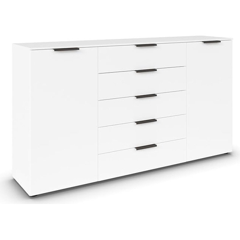 Rauch Möbel Flipp, Combi Chest of Drawers with Storage Space for Living Room, Bedroom, Hallway, 4 Shelves, Alpine White, 2 Doors, 5 Drawers, Graphite Handles, 180 x 100 x 42 cm
