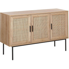 Beliani Pasco Modern Sideboard 3 Rattan Doors Light Wood Colour Black Metal Legs