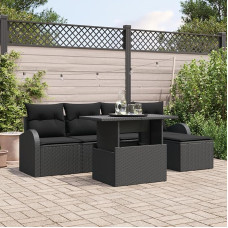 Rantry 6-teiliges Garten Sofa Set mit Kissen Schwarz Poly Rattan, 2-Sitzer Garten Sofa mit Stauraum & Kissen Schwarz Poly Rattan Gartenlounge Model3357366