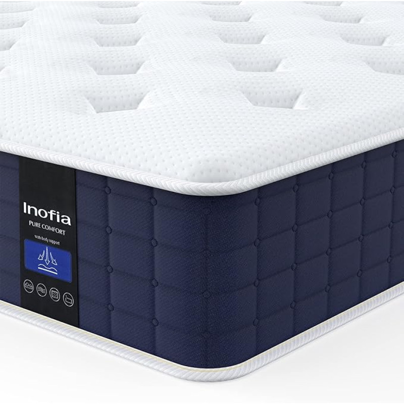 Inofia Double Mattress, 135 x 190 x 23 cm, Memory Foam, Pocket Spring Mattress, Edge Support and Motion Isolation, Hybrid Mattresses, Firm Hybrid Mattresses, 135 x 190 x 23 cm