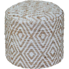 Homescapes Sierra Bean Bag Stool 40 x 45 cm Round Pouf with Ethnic Pattern Handmade in Natural & White Jute & Cotton Footstool with Pearl Filling