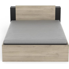 Demeyere Lit 140 x 190/200 Avec Rangement Industriel 2 Tiroirs 2 Niches - Coloris Noir Mat and Chêne Clair - 144.7 x 227 x 87.7 cm