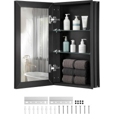 VEVOR Mirrored Medicine Cabinet (355 x 135 x 610 mm) for Bathroom with Double Mirror & Adjustable Glass Shelves, Built-in and Wall Mounting, Aluminium Frame, Bathroom Cabinet