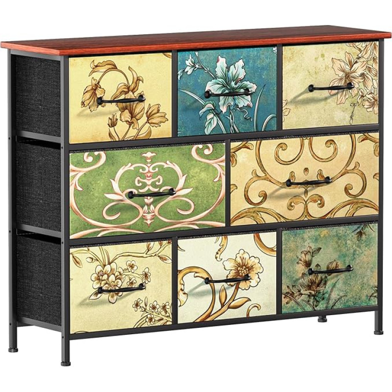 Hanviter Chest of Drawers with 8 Drawers, Large Drawers with Durable Metal Frame and Wooden Top, Fabric Chest of Drawers for Bedroom, Living Room,
