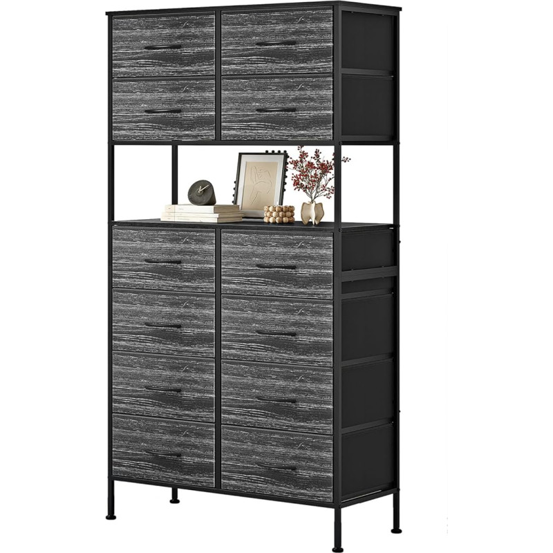 Mintnook Chest of Drawers with Drawers, White Chest of Drawers with 12 Fabric Drawers, Storage Cabinet, Drawer Cabinet, Living Room, Metal Frame, Tall Chest of Drawers for Living Room, Hallway, Black