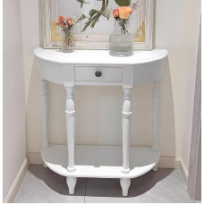 YVYKFZD Konsolentisch aus Massivholz, Halbmond Beistelltisch mit Schublade, Vintage Sofatisch Flurtisch, schmale Eingangstisch Akzenttische, für Eingangsbereich(Wit,L 90cm/35.4