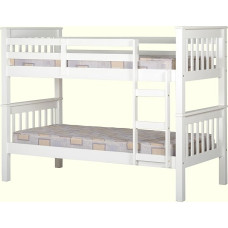 Buyqualia White Wooden Bunk Bed 151 x 205 x 105 cm Compact Double Bed with Ladder and Safety Railing Modern Design for Children and Adults