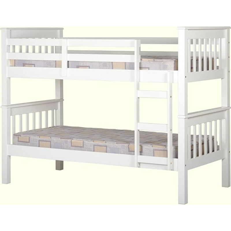 Buyqualia White Wooden Bunk Bed 151 x 205 x 105 cm Compact Double Bed with Ladder and Safety Railing Modern Design for Children and Adults
