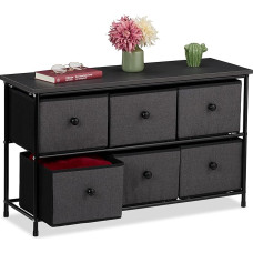 Relaxdays Sideboard, 6 Fabric Drawers, Hallway & Bedroom, H x W x D: 51 x 87 x 32 cm, Drawer Cabinet, Metal, Grey/Black
