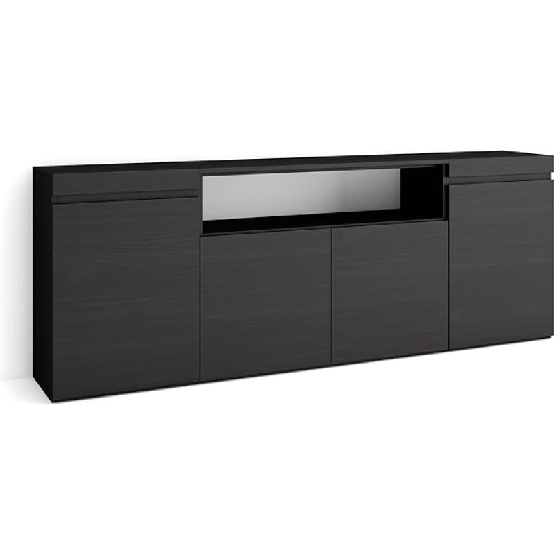 Skraut Home Sideboard, Highboard, Chest of Drawers, Chest of Drawers, 200 x 75 x 35 cm, 4 Doors, Living Room, Kitchen, Modern Style, Black