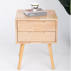 Kemtpase Modern Oak Wood Bedside Table with 2 Drawers for Bedroom Living Room Easy Assembly