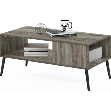Furinno Claude Mid-Century Style Coffee Table with Wooden Legs, French Oak Grey