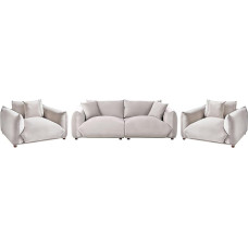 Luvos Sofa Set Velvet Beige Taupe Padded 3-Seater Sofa and 2 Armchairs