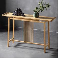 JIAOCKJIAO Sofa Console Table, 138 × 32 × 88 cm, Bamboo Console Table, Handwoven Worktop Made of Bamboo Mat, Entrance Table, Side Table, for Hallway, Living Room, Foyer (Natural)