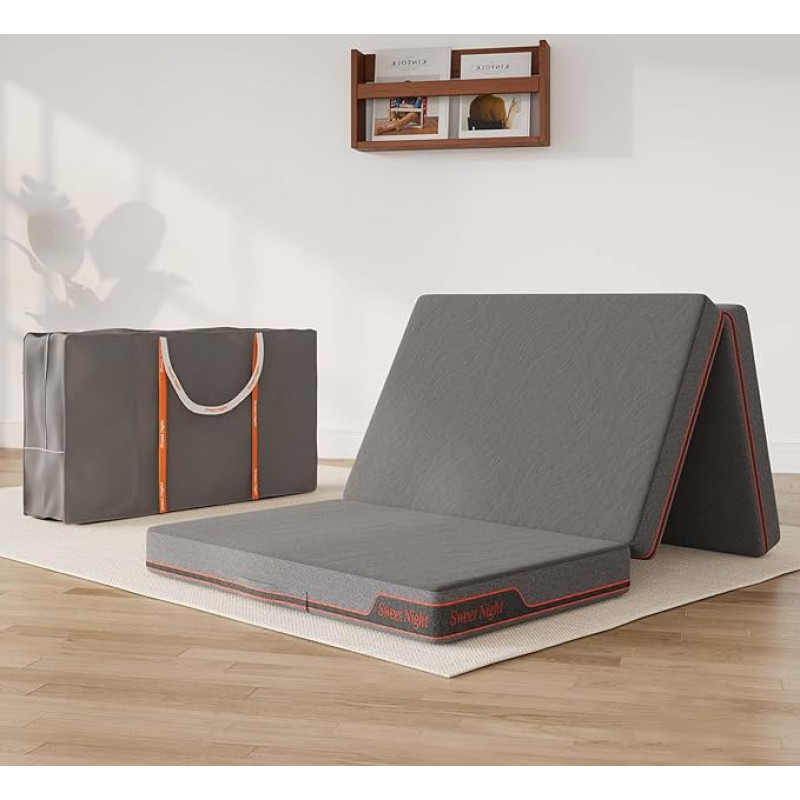 Sweetnight Premium Folding Mattress 80 x 190 x 10 cm | 3-Piece Folding Mattress with Removable Cover | Medium Firm Cold Foam Mattress Height 10 cm | Folding Mattress for Guest Travel Mattress