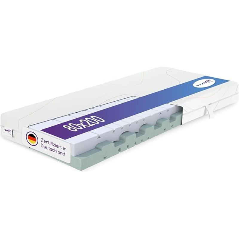 M line Wave Light 7-Zone Cold Foam Mattress, Breathable, Orthopaedic Mattress, 80 x 200 x 18 cm, White