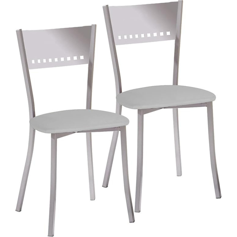ASTIMESA 2 x Metal Chairs with Ladder Back and Padded Seat Aluminium Frame Grey Faux Leather Seat