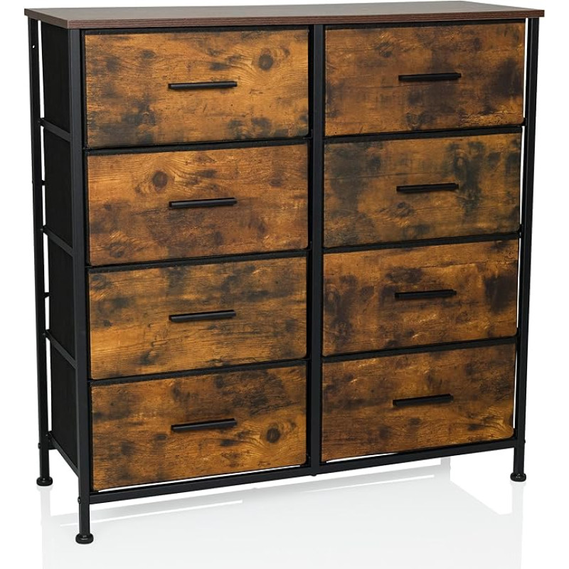 hjh LIVING RAGALA Light Chest of Drawers with 8 Drawers 80 x 30 x 82 cm Shelf System Sideboard for Living Room Bedroom Hallway Smoked Oak