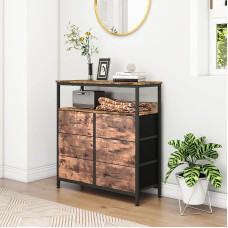 HOMERECOMMEND Kommode mit 6 Schubladen, Organizer für Schlafzimmer, Wohnzimmer, Schrank, stabiler Stahlrahmen, leicht zu ziehende Stoffkörbe und Holzplatte, Stoffkommode